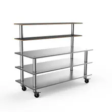 Mogogo - Modular 71" x 29" x 60" Black Marble / Brushed Stainless Steel Back Bar Stainless Steel Station W/ Casters - MGCMLC04MSXW