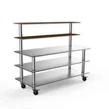 Mogogo - Modular 71" x 29" x 60" Bamboo / Brushed Stainless Steel Back Bar Stainless Steel Station W/ Casters - MGCMLC04BSXW