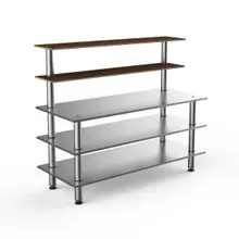 Mogogo - Modular 71" x 29" x 60" Bamboo / Brushed Stainless Steel Back Bar Stainless Steel Station - MGCMLC04BSXF