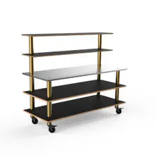 Mogogo - Modular 71" x 29" x 60" Black Marble / Brushed Brass Back Bar Station W/ Casters - MGCMLC02MBXW