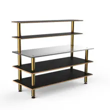 Mogogo - Modular 71" x 29" x 60" Black Marble / Brushed Brass Back Bar Station - MGCMLC02MBXF
