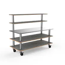 Mogogo - Modular 71" x 29" x 60" Grey Slate / Brushed Stainless Steel Back Bar Station W/ Casters - MGCMLC02GSXW