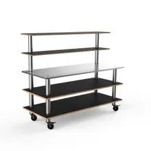 Mogogo - Modular 71" x 29" x 60" Black Marble / Brushed Stainless Steel Back Bar Station W/ Casters - MGCMLC02MSXW