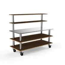 Mogogo - Modular 71" x 29" x 60" Mango Wood / Brushed Stainless Steel Back Bar Station W/ Casters - MGCMLC02WSXW