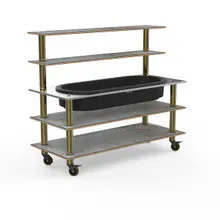 Mogogo - Modular 71" x 29.5" x 60" Grey Slate / Brushed Brass Pro Back Bar Station W/ Ice Well & Casters - MGCMLC01GBXW