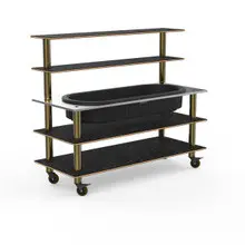 Mogogo - Modular 71" x 29.5" x 60" Black Marble / Brushed Brass Pro Back Bar Station W/ Ice Well & Casters - MGCMLC01MBXW
