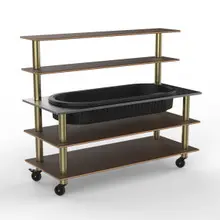 Mogogo - Modular 71" x 29.5" x 60" Mango Wood / Brushed Brass Pro Back Bar Station W/ Ice Well & Casters - MGCMLC01WBXW