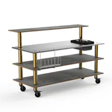 Mogogo - Modular 70.8" x 34.5" x 47" Grey Slate / Brushed Brass Pro Bar Station W/ Stainless Steel Top, Ice Bin & Casters - MGCMLC05GBXW