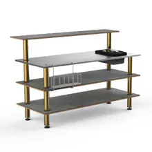 Mogogo - Modular 70.8" x 34.5" x 47" Grey Slate / Brushed Brass Pro Bar Station W/ Stainless Steel Top & Ice Bin - MGCMLC05GBXF