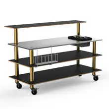 Mogogo - Modular 70.8" x 34.5" x 47" Black Marble / Brushed Brass Pro Bar Station W/ Stainless Steel Top, Ice Bin & Casters - MGCMLC05MBXW