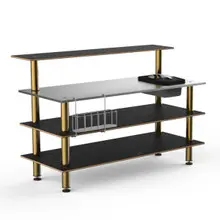 Mogogo - Modular 70.8" x 34.5" x 47" Black Marble / Brushed Brass Pro Bar Station W/ Stainless Steel Top & Ice Bin - MGCMLC05MBXF