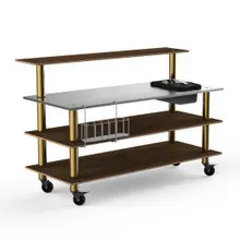 Mogogo - Modular 70.8" x 34.5" x 47" Mango Wood / Brushed Brass Pro Bar Station W/ Stainless Steel Top, Ice Bin & Casters - MGCMLC05WBXW