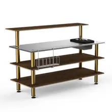 Mogogo - Modular 70.8" x 34.5" x 47" Bamboo / Brushed Brass Pro Bar Station W/ Stainless Steel Top & Ice Bin - MGCMLC05BBXF