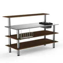 Mogogo - Modular 70.8" x 34.5" x 47" Mango Wood / Brushed Stainless Steel Pro Bar Station W/ Stainless Steel Top & Ice Bin - MGCMLC05WSXF