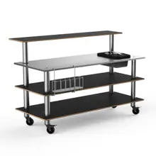 Mogogo - Modular 70.8" x 34.5" x 47" Black Marble / Brushed Stainless Steel Pro Bar Station W/ Stainless Steel Top, Ice Bin & Casters - MGCMLC05MSXW