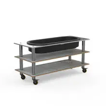 Mogogo - Modular 71" x 29.5" x 35" Bamboo / Brushed Stainless Steel Salad Bar Unit W/ Ice Bin & Casters - MGCMLE03BSXW