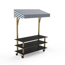 Mogogo - Modular 130" x 35" x 95" Black Marble / Brushed Brass Classic Striped Canopy Unit W/ Casters - MGCMLB10MBWW