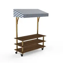 Mogogo - Modular 130" x 35" x 95" Mango Wood / Brushed Brass Classic Striped Canopy Unit W/ Casters - MGCMLB10WBWW
