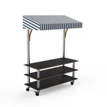 Mogogo - Modular 130" x 35" x 95" Black Marble / Brushed Stainless Steel Classic Striped Canopy Unit W/ Casters - MGCMLB10MSWW