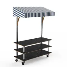 Mogogo - Modular 130" x 35" x 95" Black Marble / Brushed Stainless Steel Classic Striped Canopy Unit - MGCMLB10MSWF