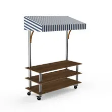 Mogogo - Modular 130" x 35" x 95" Mango Wood / Brushed Stainless Steel Classic Striped Canopy Unit W/ Casters - MGCMLB10WSWW