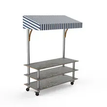 Mogogo - Modular 130" x 35" x 95" Grey Slate / Brushed Stainless Steel Classic Striped Canopy Unit W/ Casters - MGCMLB10GSWW