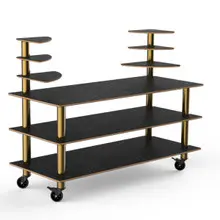 Mogogo - Modular 71" x 29.5" x 54" Black Marble / Brushed Brass Classic Multi-Shelf Station W/ Casters - MGCMLB11MBXW