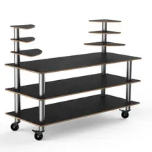 Mogogo - Modular 71" x 29.5" x 54" Black Marble / Brushed Stainless Steel Classic Multi-Shelf Station W/ Casters - MGCMLB11MSXW