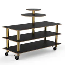 Mogogo - Modular 71" x 47" x 53.5" Black Marble / Brushed Brass Multi-Purpose Display Station W/ Casters - MGCMLB12MBXW