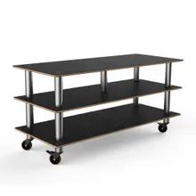 Mogogo - Modular 71" x 29.5" x 35" Black Marble / Brushed Stainless Steel Midhole Display Unit W/ Casters - MGCMLB09MSXW