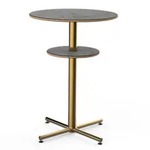Mogogo - Polo 30" x 42" Grey Slate / Brushed Brass Round Bar Table W/ Shelf - MGCPBR02GBXX