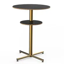 Mogogo - Polo 30" x 42" Black Marble / Brushed Brass Round Bar Table W/ Shelf - MGCPBR02MBXX