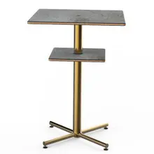 Mogogo - Polo 30" x 30" x 42" Grey Slate / Brushed Brass Square Bar Table W/ Shelf - MGCPBS02GBXX
