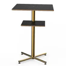 Mogogo - Polo 30" x 30" x 42" Black Marble / Brushed Brass Square Bar Table W/ Shelf - MGCPBS02MBXX