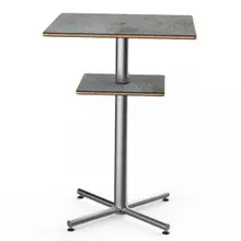 Mogogo - Polo 30" x 30" x 42" Grey Slate / Brushed Stainless Steel Square Bar Table W/ Shelf - MGCPBS02GSXX