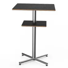 Mogogo - Polo 30" x 30" x 42" Black Marble / Brushed Stainless Steel Square Bar Table W/ Shelf - MGCPBS02MSXX