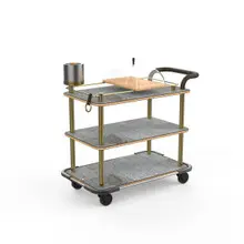 Mogogo - Roll'n 42.5" x 24" x 40.5" Grey Slate / Brushed Brass Cheese Plate & Wine Cart W/ Bumper & Leather Handle - MGCRNX14GBXX