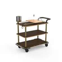 Mogogo - Roll'n 42.5" x 24" x 40.5" Mango Wood / Brushed Brass Cheese Plate & Wine Cart W/ Bumper & Leather Handle - MGCRNX14WBXX