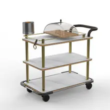 Mogogo - Roll'n 42.5" x 24" x 40.5" White Carrera / Brushed Brass Cheese Plate & Wine Cart W/ Bumper & Leather Handle - MGCRNX14CBXX