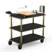 Mogogo - Roll'n 41" x 21" x 40.5" Black Marble / Brushed Brass Cheese Plate & Wine Cart W/ Leather Handle - MGCRNX04MBXX