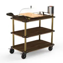 Mogogo - Roll'n 41" x 21" x 40.5" Mango Wood / Brushed Brass Cheese Plate & Wine Cart W/ Leather Handle - MGCRNX04WBXX