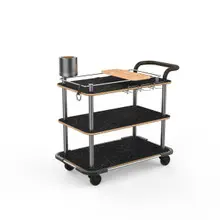 Mogogo - Roll'n 42.5" x 24" x 40.5" Black Marble / Brushed Stainless Steel Mixology Cart W/ Bumper & Leather Handle - MGCRNX13MSXX