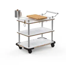 Mogogo - Roll'n 42.5" x 24" x 40.5" White Carrera / Brushed Stainless Steel Mixology Cart W/ Bumper - MGCRNX19CSXX