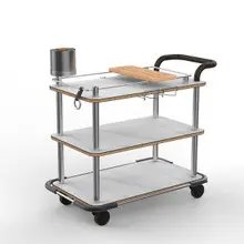 Mogogo - Roll'n 42.5" x 24" x 40.5" White Carrera / Brushed Stainless Steel Mixology Cart W/ Bumper & Leather Handle - MGCRNX13CSXX