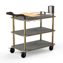Mogogo - Roll'n 41.5" x 21" x 40.5" Grey Slate / Brushed Brass Mixology Cart W/ Bumper & Leather Handle - MGCRNX03GBXX