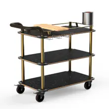 Mogogo - Roll'n 41.5" x 21" x 40.5" Black Marble / Brushed Brass Mixology Cart W/ Bumper & Leather Handle - MGCRNX03MBXX