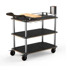 Mogogo - Roll'n 41.5" x 21" x 40.5" Black Marble / Brushed Stainless Steel Mixology Cart W/ Bumper & Leather Handle - MGCRNX03MSXX