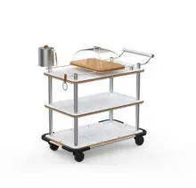 Mogogo - Roll'n 42.5" x 24" x 40.5" White Carrera / Brushed Stainless Steel Cheese Plate & Wine Cart W/ Bumper - MGCRNX20CSXX