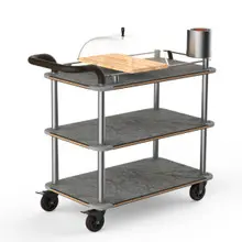 Mogogo - Roll'n 41" x 21" x 40" Grey Slate / Brushed Stainless Steel Cheese Plate & Wine Cart W/ Bumper & Leather Handle - MGCRNX04GSXX