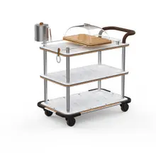 Mogogo - Roll'n 42.5" x 24" x 40.5" White Carrera / Brushed Stainless Steel Cheese Plate & Wine Cart W/ Bumper & Leather Handle - MGCRNX14CSXX